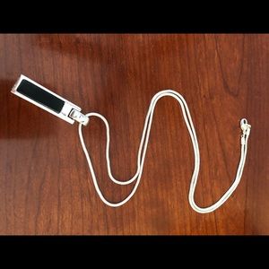 🖤Long silver necklace w/ black rectangular charm